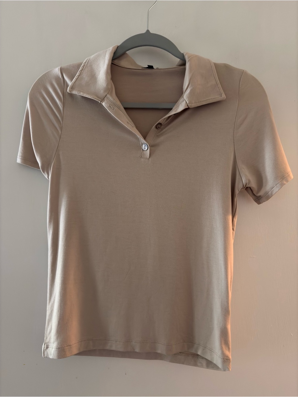 Bleusalt Polo Top Size 3 Large Beige Micro Modal Short Sleeve Made USA